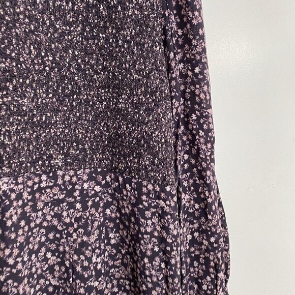 SAINT HELENA Chiffon Floral Purple Smocked Long Sleeve Dress SIZE S Pockets - Picture 8 of 9